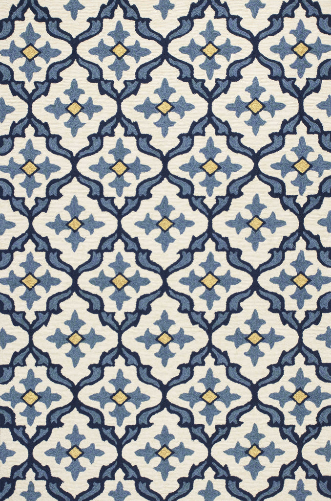 3'X5' Ivory Blue Hand Hooked Uv Treated Quatrefoil Indoor Outdoor Area Rug