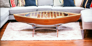 Natural Solid Wood and Glass Canoe Coffee Table