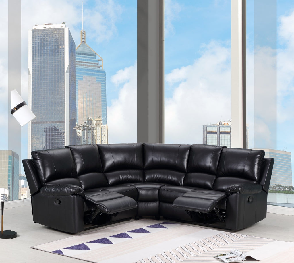 Black Polyester Blend Reclining U Shaped Three Piece Corner Sectional