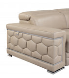 Two Piece Indoor Beige Italian Leather Five Person Seating Set