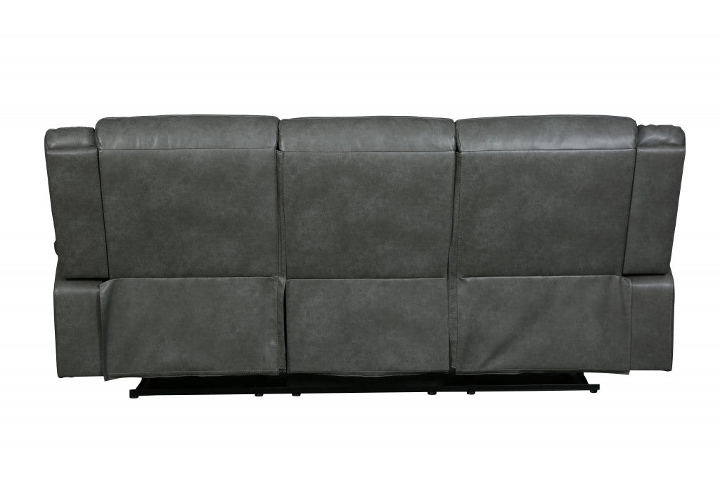 86" Gray And Black Italian Leather Sofa