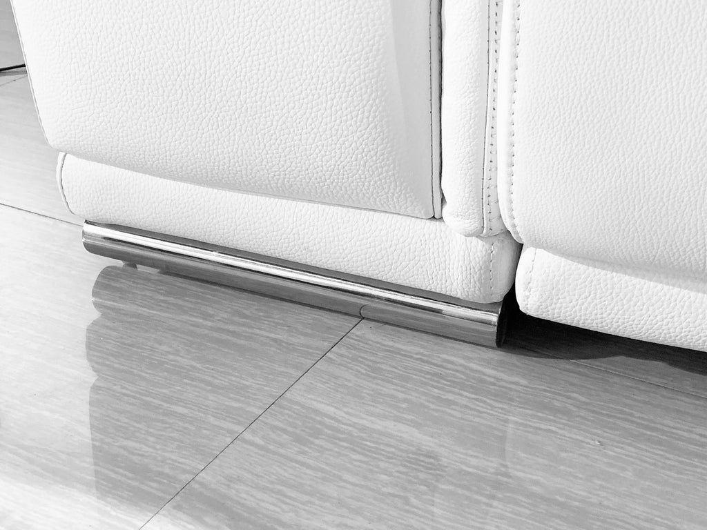 White Italian Leather Power Reclining U Shaped Seven Piece Corner Sectional With Console