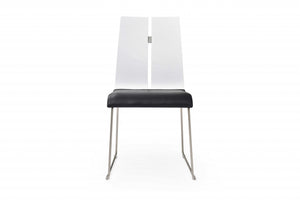 Set of Two Black and Silver Upholstered Faux leather Parsons Chairs