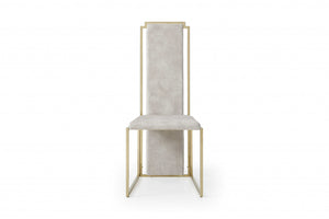 Set Of 2 Ultra Modern Beige Suede And Gold Dining Chairs