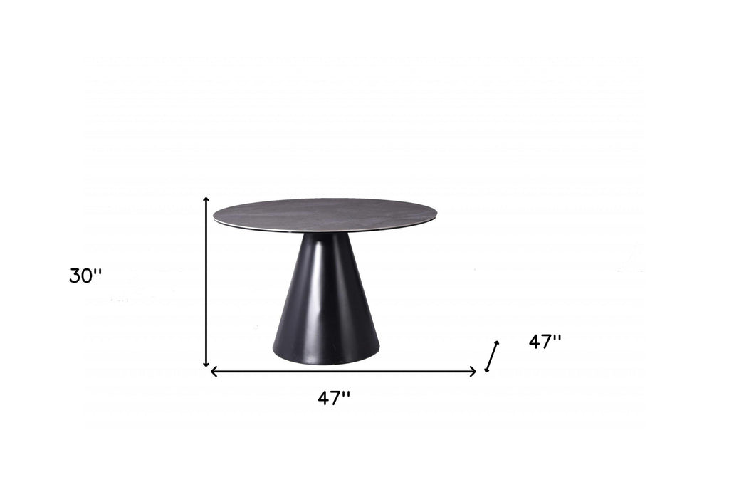 47" Clear and Black Rounded Glass and Iron Pedestal Base Dining Table