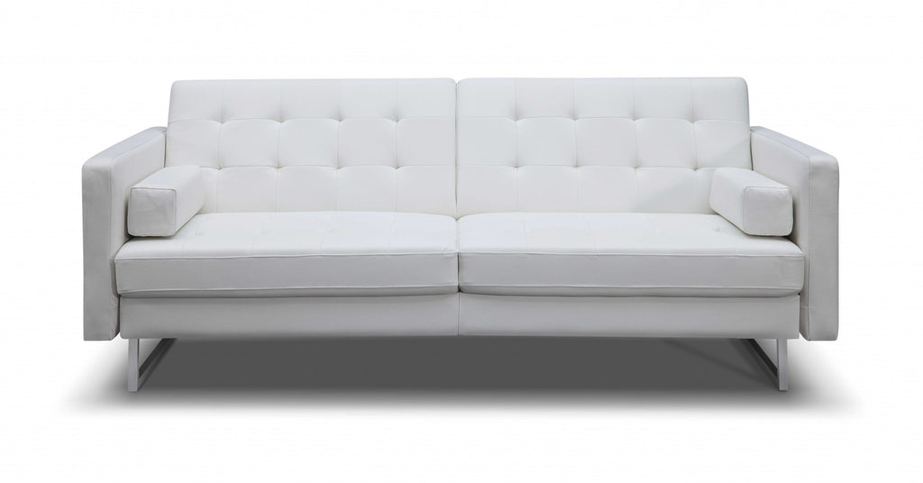 80" White Faux leather and Silver Sofa