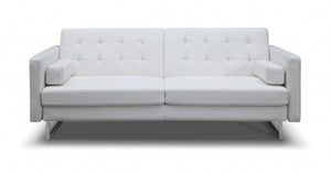 80" White Faux leather and Silver Sofa