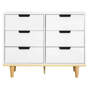 Modern Mid-Century Style 6-Drawer Double Dresser in White Natural Wood Finish