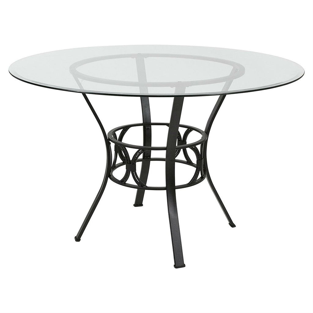 Round 48-inch Clear Glass Dining Table with Black Metal Frame