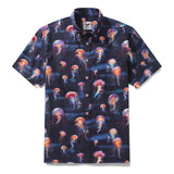 Men's Ocean Hawaiian Short Sleeve Cotton Resort Wear Shirt Jellyfish Print Luminescent Dreams