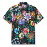 Men's Floral Hawaiian Shirt 100% Cotton Black Aloha Short Sleeve Button-down Shirt Midnight Blossom By Manish Prajapati