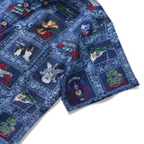 Men's Hawaiian Shirt Short Sleeve Button-down 100% Cotton White Aloha Blue American Patchwork Style Shirt