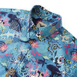 Men's Blue Hawaiian Shirt Fish & Turtle Shirt Short Sleeve Button-down 100% Cotton Blue Aloha Dive Pup