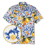 Men's Vintage Blue Hawaiian Shirt Sicily Lemon Shirt Short Sleeve Button-down Tropical Shirt