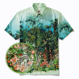 Men's Hawaiian Shirt Short Sleeve Button-down 100% Cotton Green Aloha Jungle Symphony