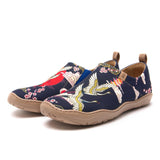 Crane Paradise Women's Slip-On Shoes, 100% Cotton, Painted Canvas Sneakers Hawaiian Crane Zen Shirt