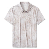 Men's Hawaiian Polo Shirt Short Sleeve 83% Recycled polyester 17% Spandex White Aloha Leaf Melody