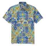 Men's Hawaiian Shirt Short Sleeve Button-down 100% Cotton White Aloha Sicilian Tile Elegance Collection