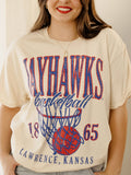 Ku Kansas Jayhawks Big Basketball Off White Thrifted Tee