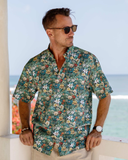 Men's Hawaiian Shirt Green Cotton Button-down Short Sleeve Aloha Shirt Jungle Adventure