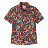 Women's Hawaiian Shirt Short Sleeve Button-up 100% Cotton Blue Aloha Among The Flowers