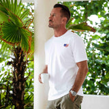 Hawaiian Tee Shirt Short Sleeve 100% Cotton Blue Aloha Star Spangled Emblem Tee