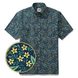Yiume Tropical Hawaiian Shirt For Men Green Cotton Button-down Short Sleeve Vintage Aloha Shirt Forest Mist