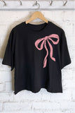 Couquette Pink Ribbon Graphic Long Crop Top