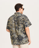 Men's Hawaiian Shirt Short Sleeve Button-down 100% Cotton Brown Aloha Oriental Essence