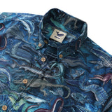 Men's Hawaiian Shirt Short Sleeve Button-down 100% Cotton Blue Aloha Ocean Dreams