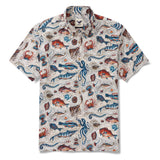 Men's Hawaiian Shirt Short Sleeve Button-down 100% Cotton Beige Aloha Seaside Mosaic