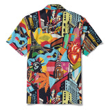 Men's Hawaiian Shirt Short Sleeve Camp Collar 100% Cotton Red Aloha Pop Art
