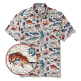 Men's Hawaiian Shirt Short Sleeve Button-down 100% Cotton Beige Aloha Seaside Mosaic