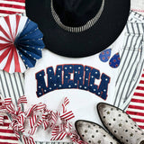 Blue Chenille America Patch White Pigment Dyed Tee Unisex T-shirt, Sweatshirt, Hoodie, Long Sleeve Tee