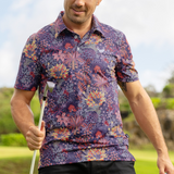 Men's Hawaiian Quirky Plants Print Short Sleeve Polo Shirt Quirky Plants Polo