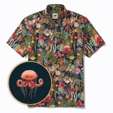 Men's Hawaiian Shirt Short Sleeve Button-down 100% Cotton Green Aloha Ocean Dreams