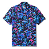 Men's Hawaiian Shirt Short Sleeve Camp Collar 100% Cotton Blue Aloha Psychedelic Groove