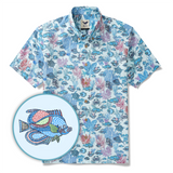 Blue Hawaiian Shirt For Men Fish Shirt Short Sleeve Button-down 100% Cotton Blue Aloha Seaside Boho