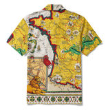Men's Hawaiian Shirt Short Sleeve Camp Collar 100% Cotton Yellow Aloha Vintage Map