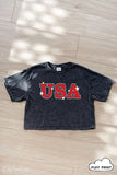 USA Puff Cropped Mineral Graphic Top