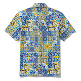 Men's Hawaiian Shirt Short Sleeve Button-down 100% Cotton White Aloha Sicilian Tile Elegance Collection
