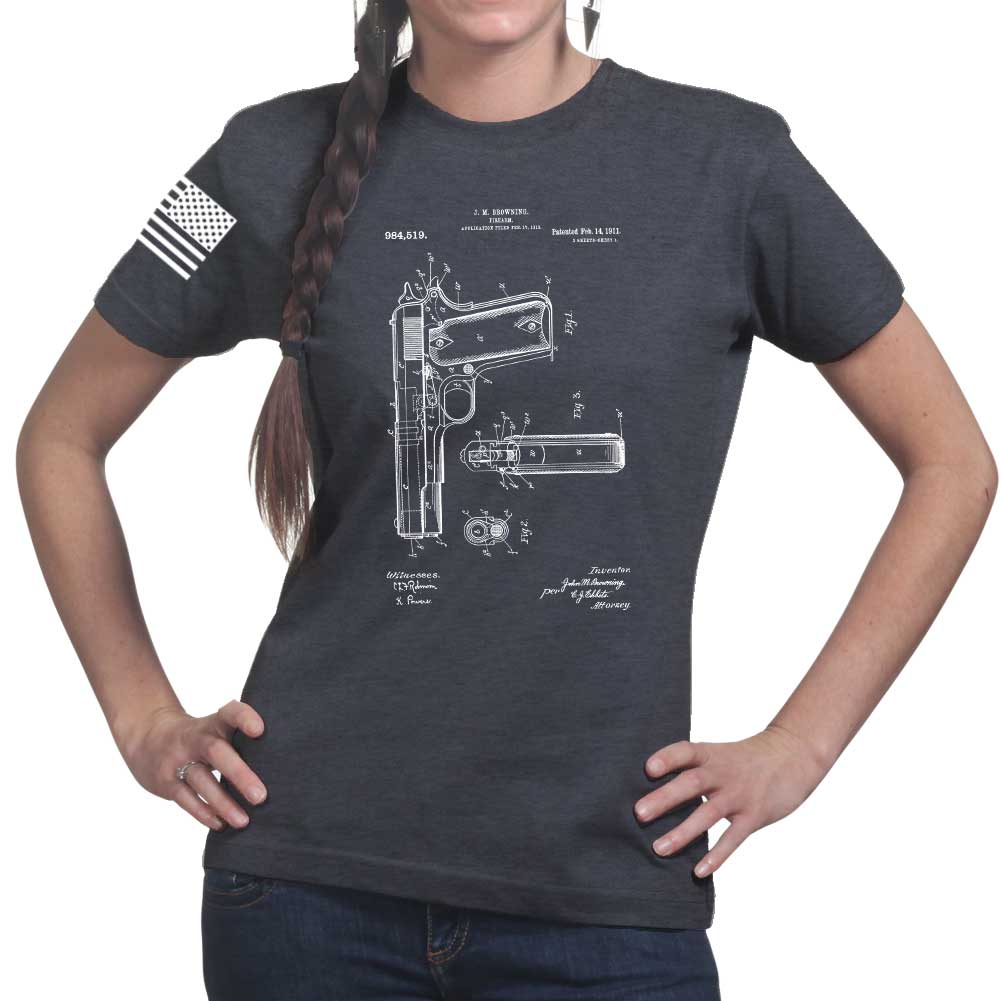 Ladies 1911 Pistol Blueprint T-shirt Style001