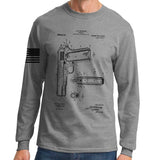 1911 Pistol Blueprint Long Sleeve T-shirt Style001