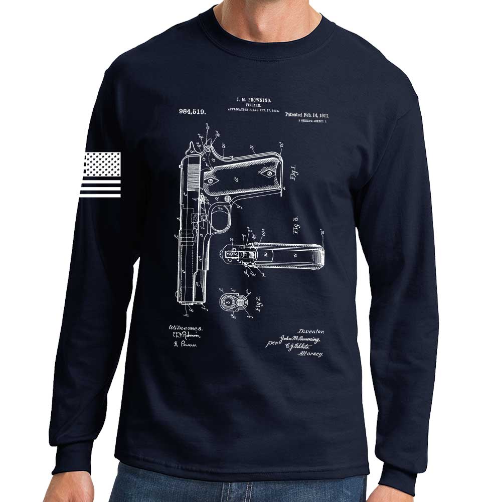 1911 Pistol Blueprint Long Sleeve T-shirt