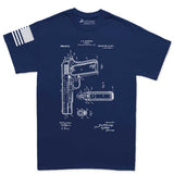 Mens 1911 Pistol Blueprint T-shirt Style001