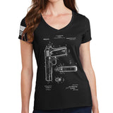Ladies 1911 Pistol Blueprint V-Neck T-shirt Style001
