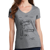 Ladies 1911 Pistol Blueprint V-Neck T-shirt Style001