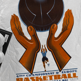 1946 'EUROBASKET CHAMPIONSHIPS' POSTER HEAVYWEIGHT WHITE T-SHIRT