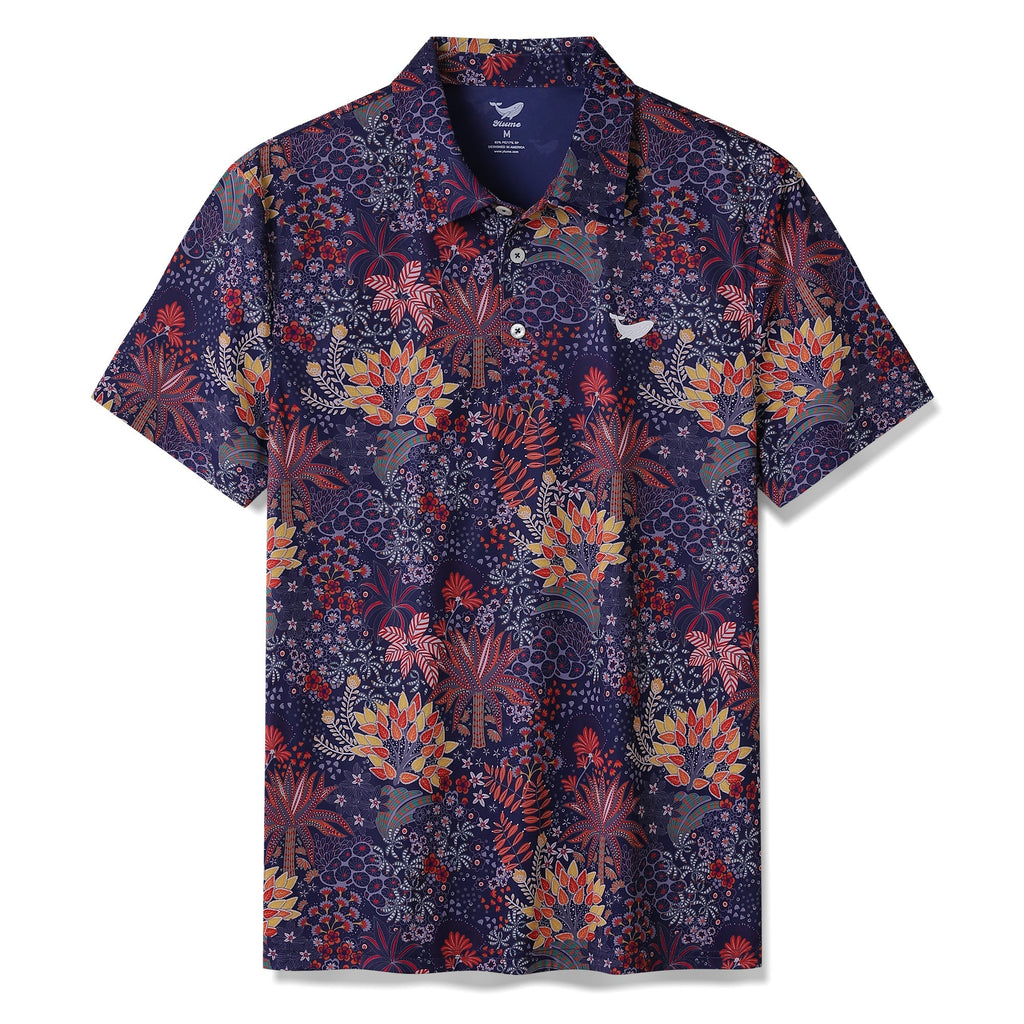 Men's Hawaiian Quirky Plants Print Short Sleeve Polo Shirt Quirky Plants Polo