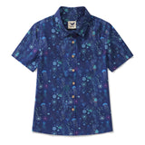 Women's Hawaiian Shirt Short Sleeve Button-up 100% Cotton Blue Aloha Save the Ocean By Catharina Edlund